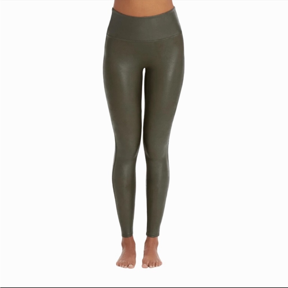 NWT Spanx Faux Leather Leggings in Color Olive XS
